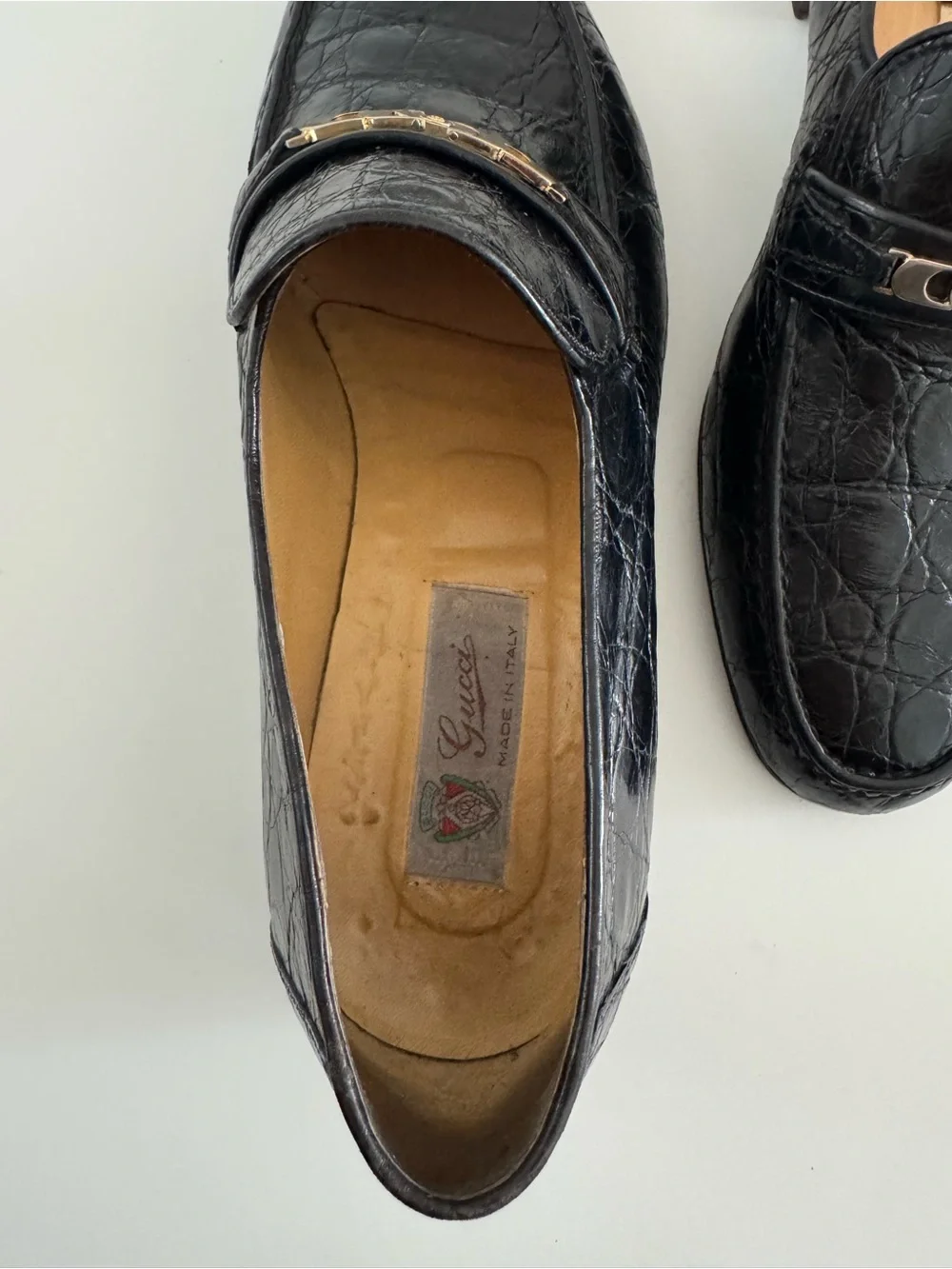 Gucci Vintage Black- Horsebit crocodile-embossed loafers Shoes  Sz 42.5-US 9-9.5